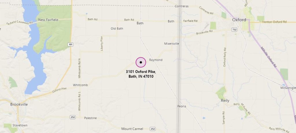 Loctated west of Oxford, OH and east of Brookville, IN